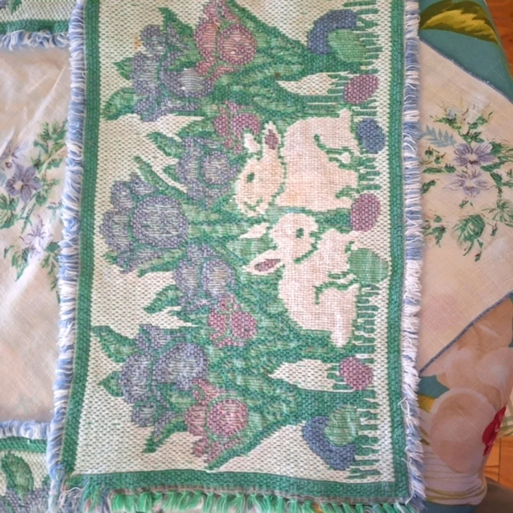 Charming Bunny and Floral Tapestry Placemats